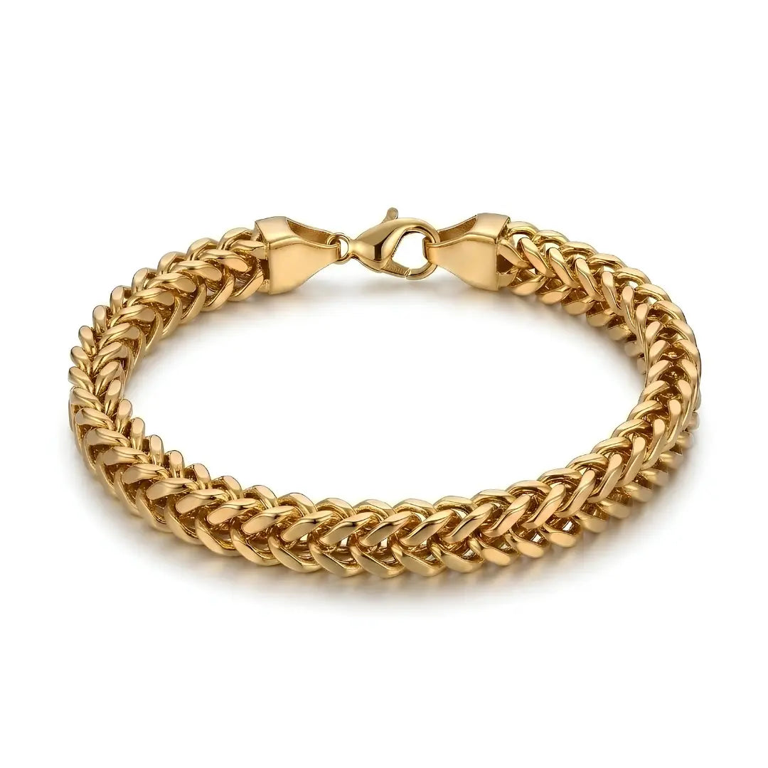 12mm Franco Chain Bracelet (20cm) – Tarnish-Proof Stainless Steel Bold Statement Wristband in Gold & Black