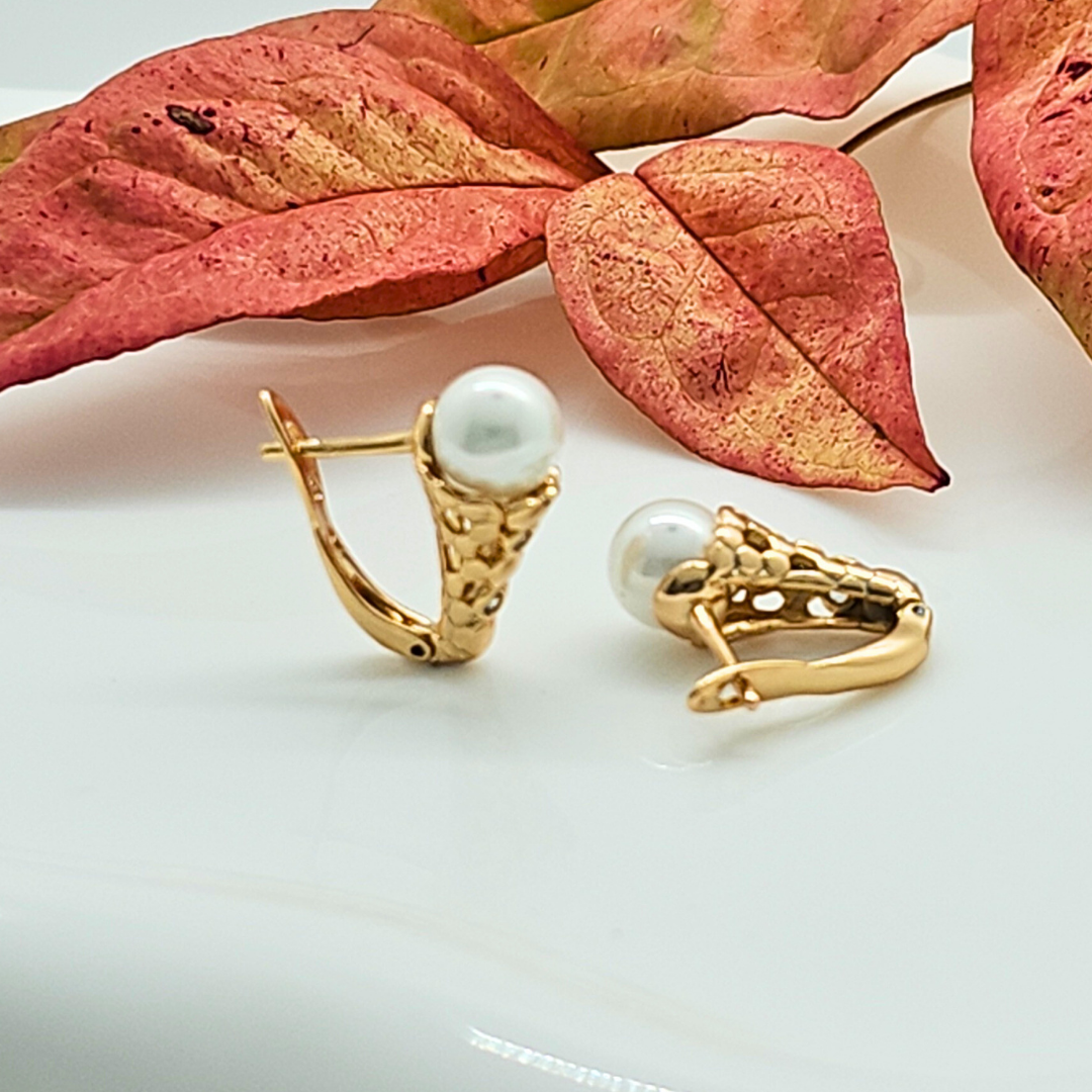 18K Gold Filled Huggie Earrings with Cubic Zirconia & Pearl