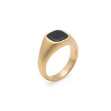 18K Gold Filled Men’s Black Agate Signet Ring (US Size 15) – Tarnish-Proof Luxury Statement Ring