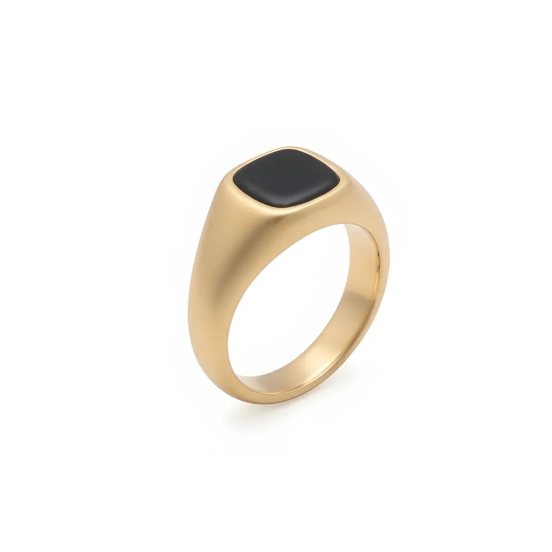 18K Gold Filled Men’s Black Agate Signet Ring (US Size 15) – Tarnish-Proof Luxury Statement Ring