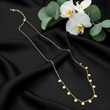 18K Gold Filled Multi-Disc Station Necklace – Dainty Round Circles Choker & Layering Necklace for Women
