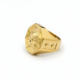 18K Gold Plated Medusa Head Octagonal Signet Ring – Greek Key Pattern Statement Ring for Men & Women