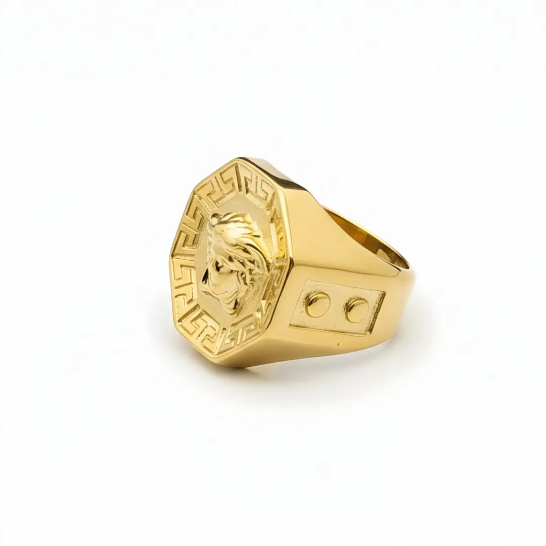 Gold Mythic Head Statement Ring