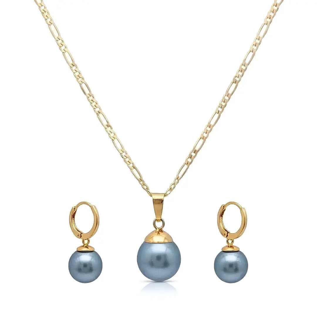 18K Gold Filled Figaro Chain Necklace & Drop Earrings Set – Freshwater Baroque Pearl Jewelry Suite, 60cm + 5cm Extension