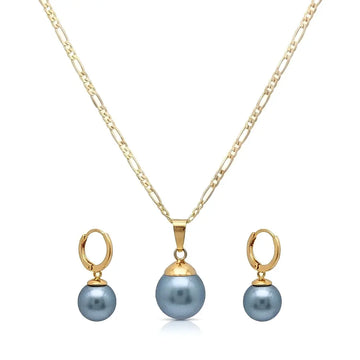 18K Gold Filled Figaro Chain Necklace & Drop Earrings Set – Freshwater Baroque Pearl Jewelry Suite, 60cm + 5cm Extension