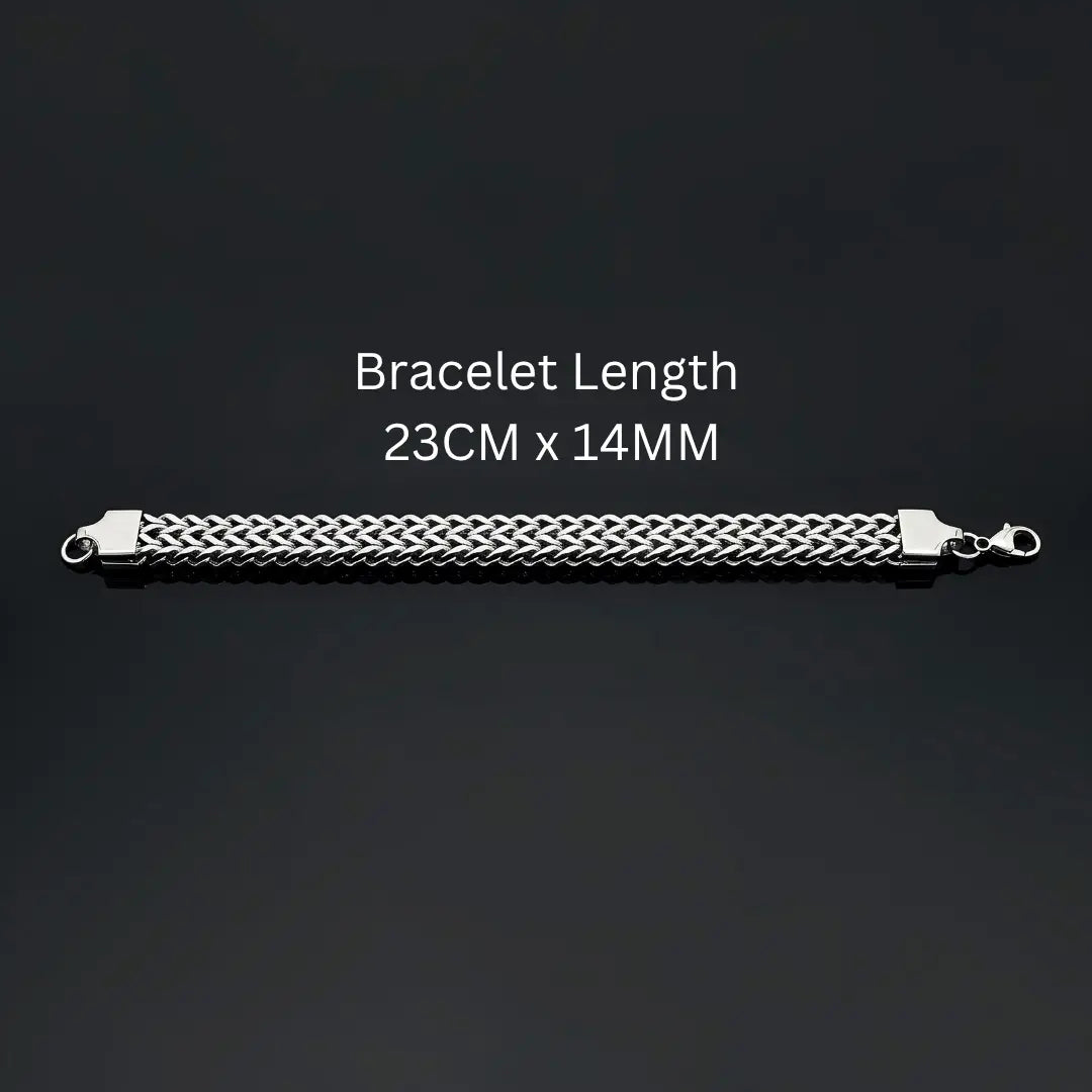 23CM x 14MM Men's Stainless Steel Franco Wheat Chain Bracelet -  Heavy Duty Silver Curb Link Bangle, Tarnish-Proof Waterproof Jewelry