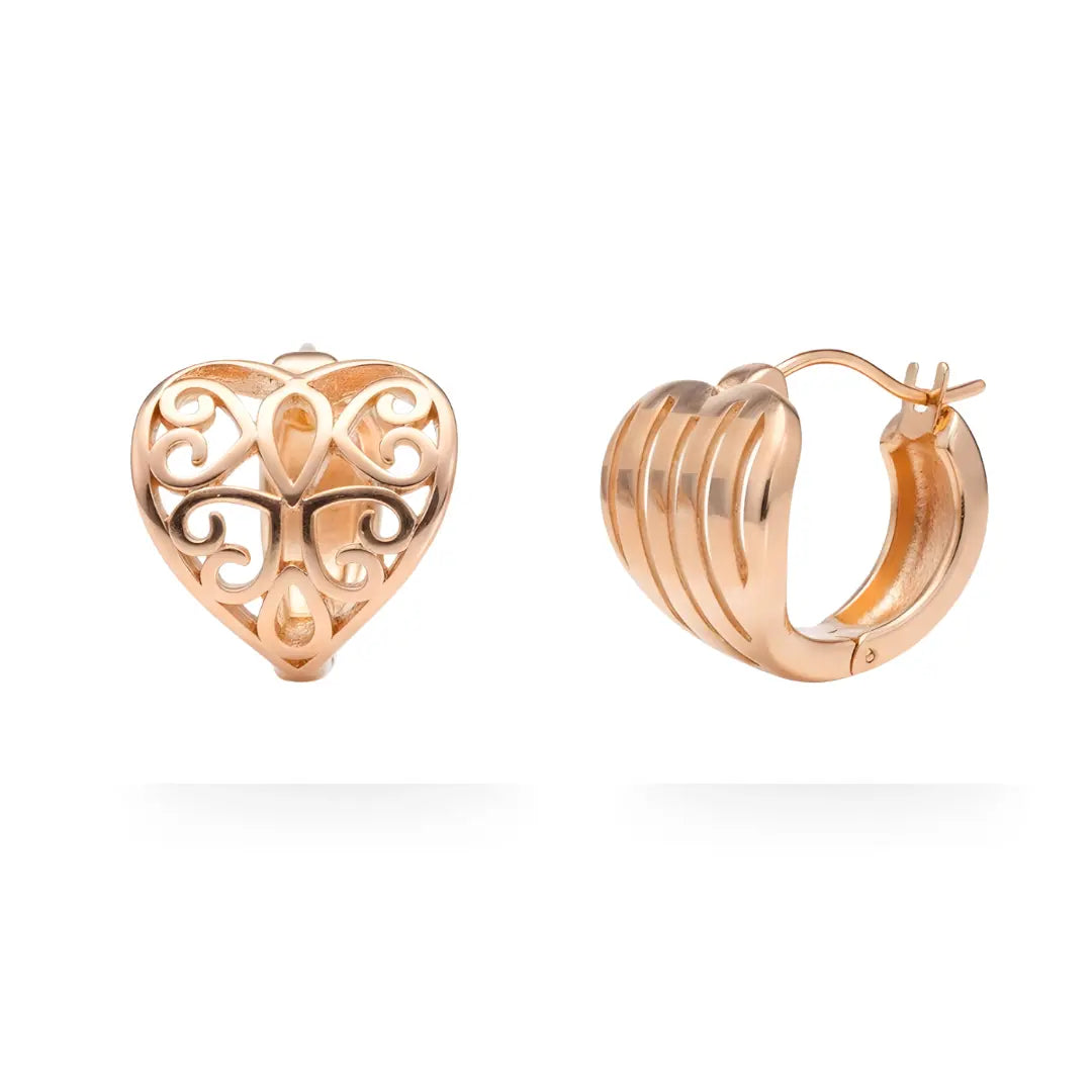 18K Gold Filled Rose Gold Heart Huggie Earrings