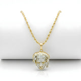 18K Gold Filled Micro Pavé Iced Out Face Pendant Necklace – Dreadlocks Character Rope Chain Necklace for Men & Women
