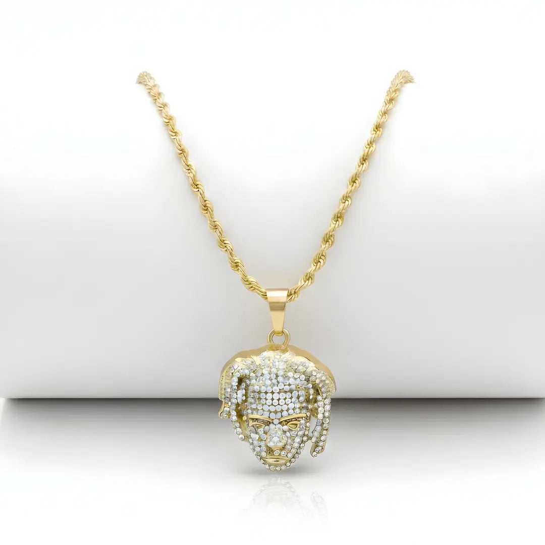 Gold Filled Micro Paved Face Rhinestone Pendant Necklace