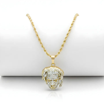 18K Gold Filled Micro Pavé Iced Out Face Pendant Necklace – Dreadlocks Character Rope Chain Necklace for Men & Women