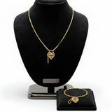 18K Gold Filled Belcher Chain Heart Necklace & Adjustable Bracelet Set – Tarnish-Proof Floral Crystal Jewelry