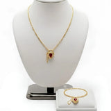 18K Gold Filled Belcher Chain Heart Necklace & Adjustable Bracelet Set – Tarnish-Proof Floral Ruby Red Crystal Jewelry