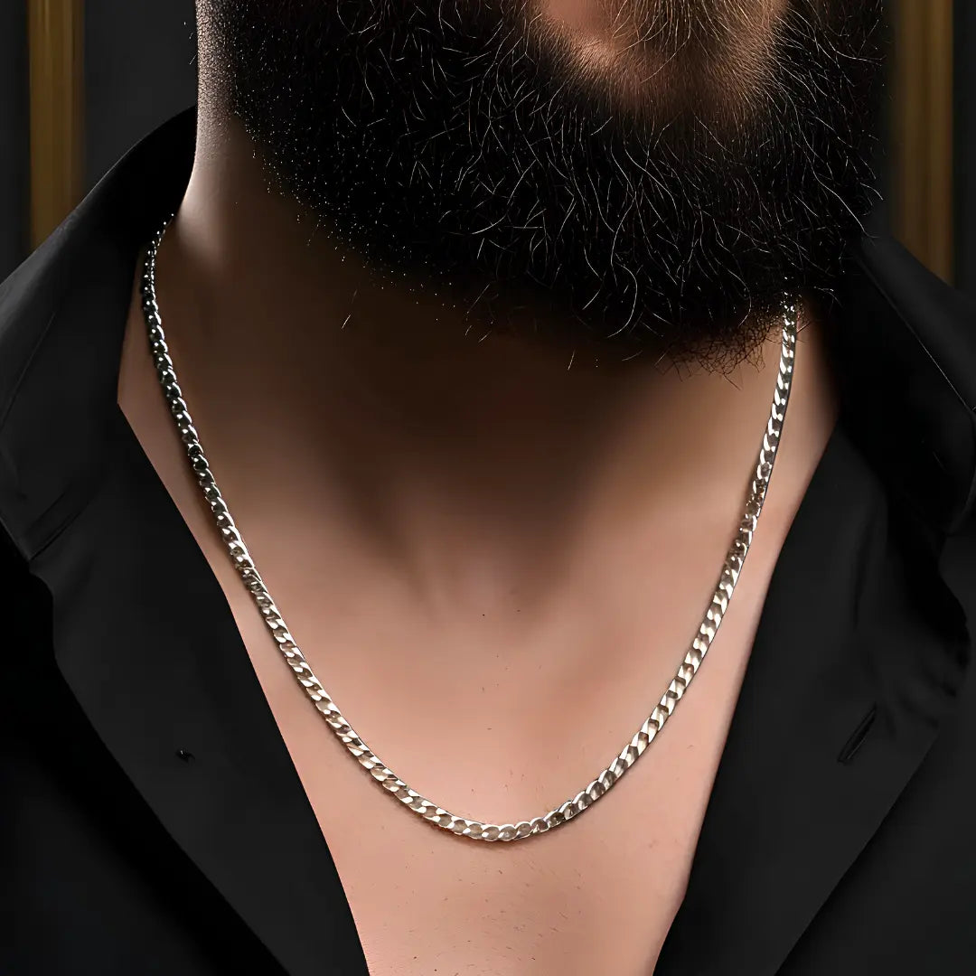 60CM x 4MM Stainless Steel Cuban Curb Chain Necklace – Unisex Tarnish-Proof Silver Chain
