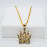18K Gold Filled Iced Out Crown KING Pendant Necklace – Sparkling Pavé Cubic Zirconia Royalty Chain for Men & Women