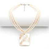 48CM + 5CM Extension Multi-Strand Cream Beaded Necklace with Rectangular Shell Pendant