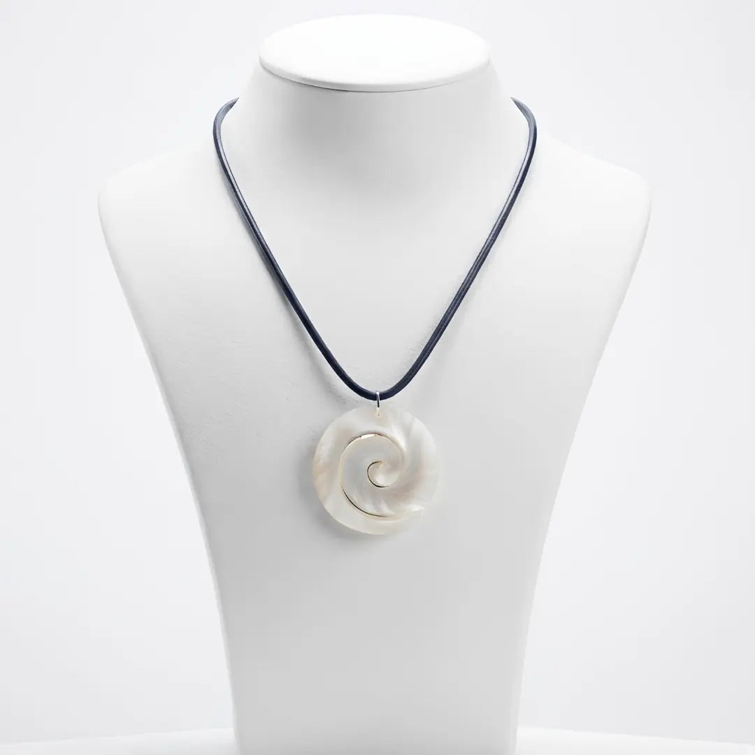 New Zealand Abalone Pāua Shell Swirl Koru Pendant Necklace (50cm Cord) – Iridescent Maori-Inspired Nature Jewelry