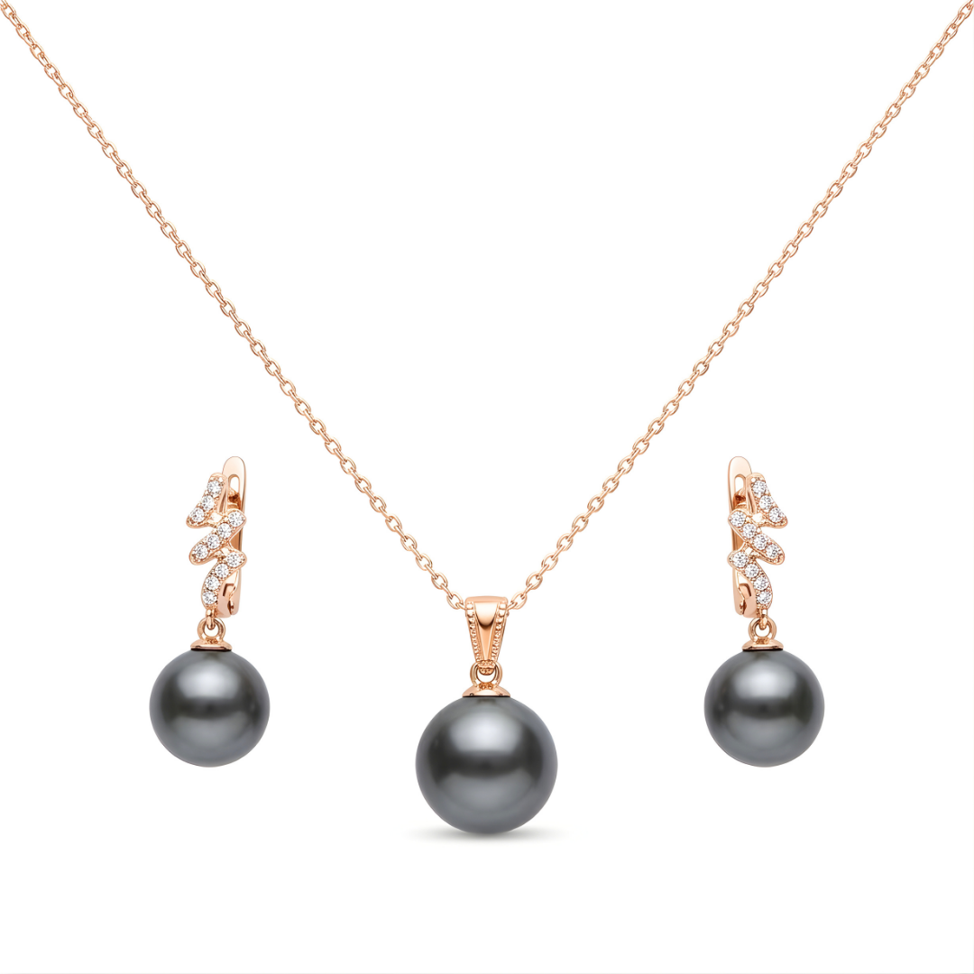 18K Gold Filled Hawaiian Pearl Necklace with Diamond Huggie Earrings