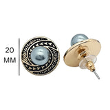 20MM Hawaiian Black Pearl Stud Earrings - Gold Carved Polynesian Scroll Earrings