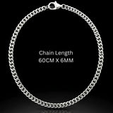 60CM x 6MM Silver Stainless Steel Curb Cuban Link Chain Necklace for Men/Women - Tarnish Proof