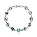 19cm Hawaiian Silver Abalone Shell & Crystal Round-Square Link Bracelet