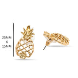 25mm Hawaiian Gold Pineapple Stud Earrings, Tropical Hibiscus Flower Openwork Earrings