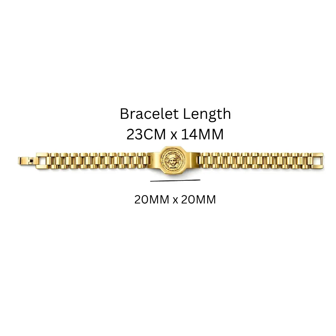 23CM x 14MM Unisex Medusa Head Emblem Link Bracelet – 18K Gold Filled & Stainless Steel Silver Tarnish-Proof Jewelry