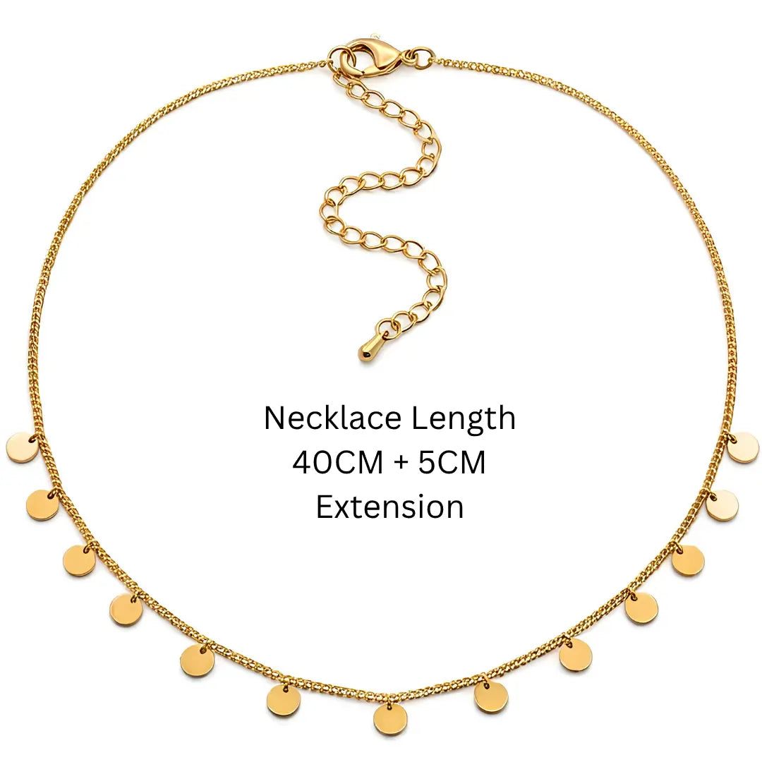 18K Gold Filled Disc Drop Choker Necklace – Tarnish-Proof Dangle Coin Charm Necklace