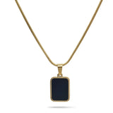 48CM 18K Gold Filled Double Sided Onyx & Mother of Pearl Reversible Rectangular Pendant Necklace | Tarnish Proof Gold Snake Chain