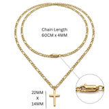 60CM x 4MM 14K Gold Filled Figaro Chain Cross Necklace | Waterproof Tarnish Proof Crucifix Pendant for Men & Women