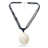 46CM +5CM Extension Multi-Strand Black Beaded Necklace with Teardrop Shell Pendant