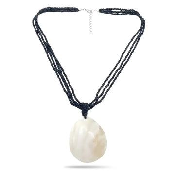 46CM +5CM Extension Multi-Strand Black Beaded Necklace with Teardrop Shell Pendant