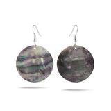 30MM Hawaiian Round Iridescent Abalone Shell Drop Earrings with Silver Hooks