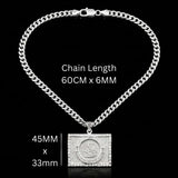 Custom 1911 Full Sovereign Coin Pendant Necklace with Cubic Zirconia and Curb Cuban Chain in Silver Rhodium Plated Stainless Steel