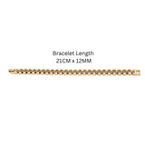 21CM x 12MM Unisex 18K Gold Filled Stainless Steel Jubilee Link Bracelet – Tarnish-Proof Watch Band Chain