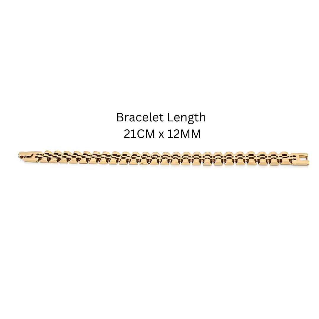 21CM x 12MM Unisex 18K Gold Filled Stainless Steel Jubilee Link Bracelet – Tarnish-Proof Watch Band Chain