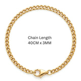 40CM x 3MM 18K Gold Curb Chain Necklace –  Unisex Waterproof Tarnish-Proof Gold Chain Jewelry