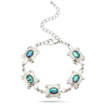 22CM Adjustable Hawaiian Silver Sea Turtle Abalone Shell 5-Charm Bracelet