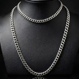 60CM X 7MM Silver Stainless Steel Curb Chain Necklace for Men -  Tarnish-Proof Silver Link Chain
