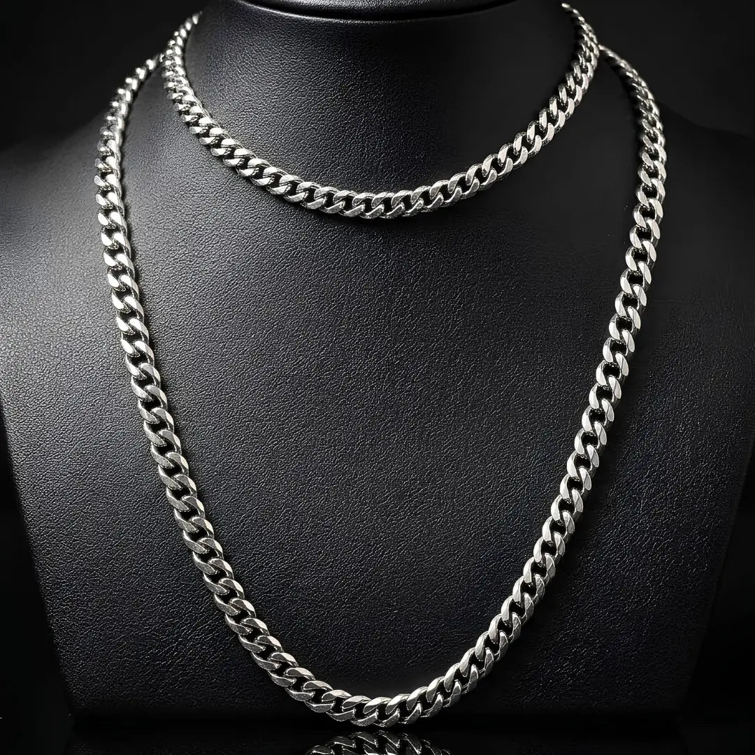 60CM X 7MM Silver Stainless Steel Curb Chain Necklace for Men -  Tarnish-Proof Silver Link Chain