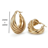 14K Gold Filled Tarnish Proof Hawaiian Multi-Strand Twisted Hoop Earrings