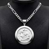 1913 Sovereign Coin Pendant Necklace in Silver Rhodium Plated Tarnish-Proof Finish with Figaro Chain