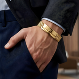 18K Gold Luxury Stainless Steel Watch-Link Bracelet – 12mm Wide Tarnish-Proof Iconic Wristwear for Men  (21cm)