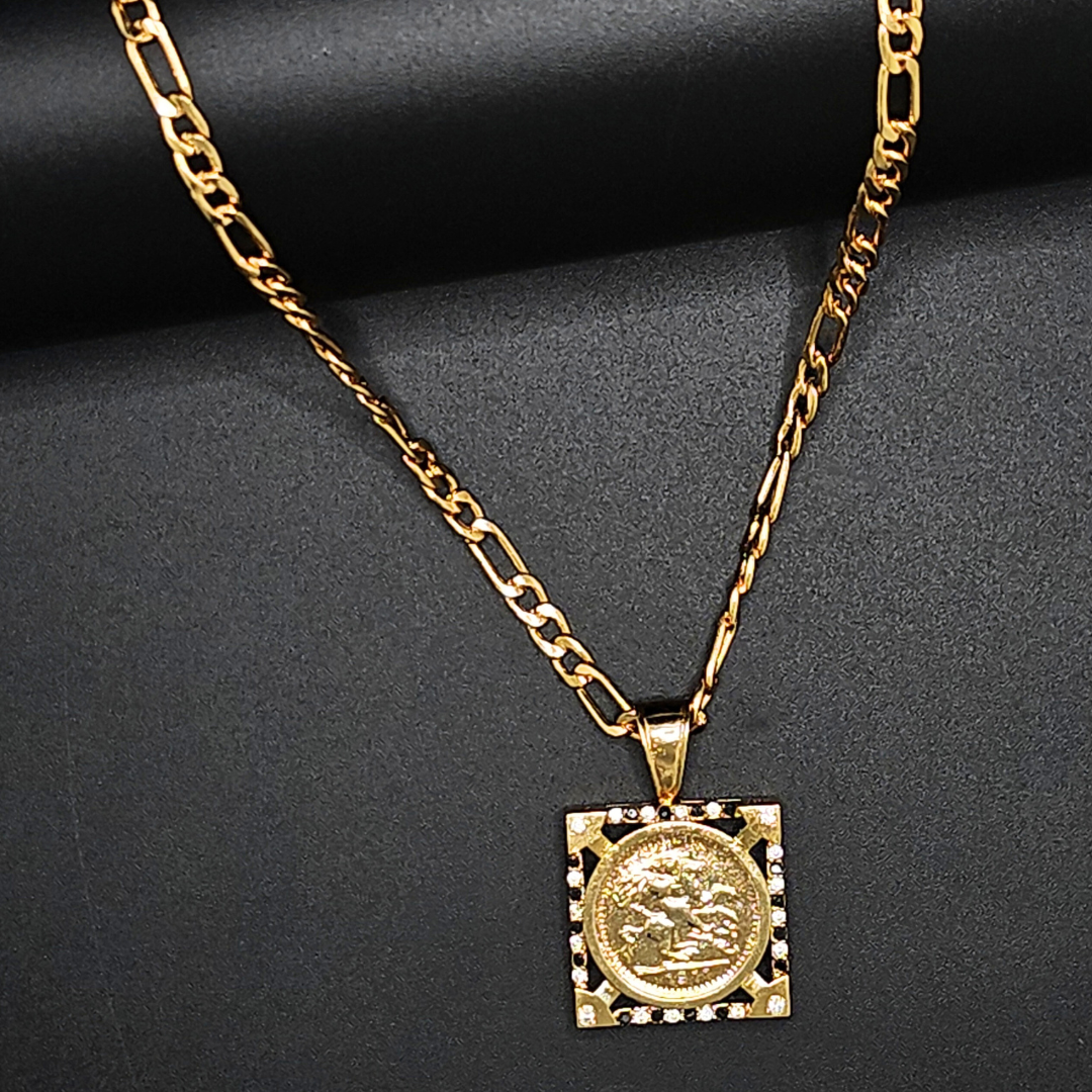 18K Gold Filled Square Sovereign With Black & White Stones