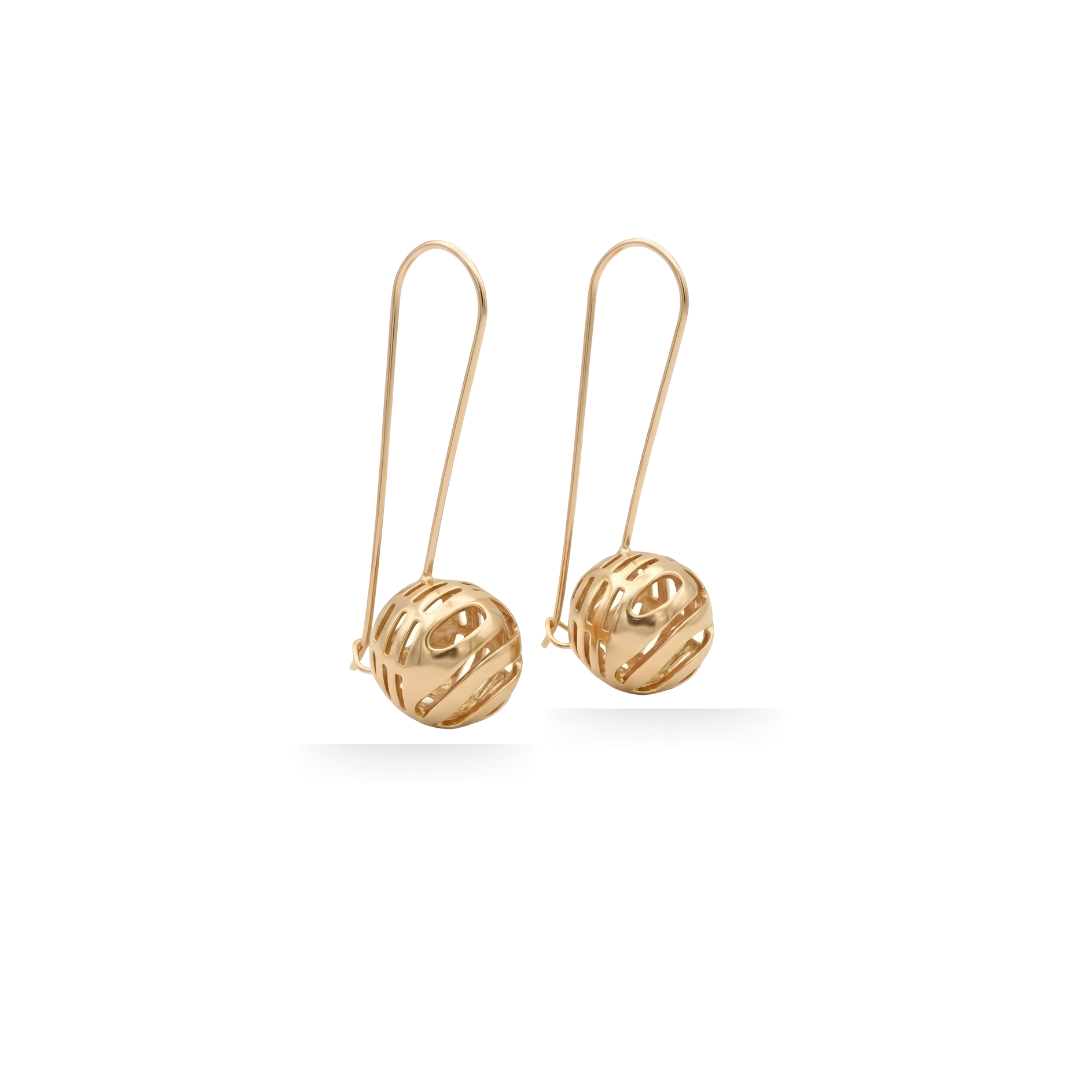 18K Gold Filled Filigree Swirl Sphere Drop Earrings – Hollow Openwork Spiral Ball Wire Earrings for Women