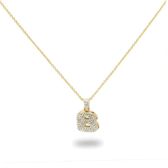 18K Gold Filled Large Pavé Cubic Zirconia Initial Letter Pendant Necklace – Oversized Iced Out Alphabet Necklace