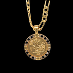Load image into Gallery viewer, Gold Filled Tarnish Proof Sovereign Pendant with Black Stones &amp; CZ