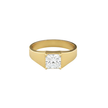 18K Gold Filled Solitaire Princess-Cut CZ Ring – Wide Band Signet Ring for Men & Women