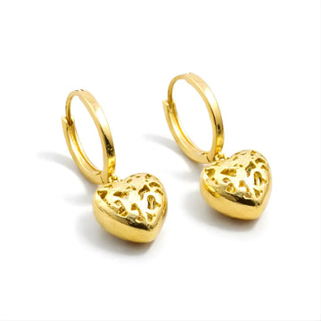 18K Gold Filled Puffed Heart Hoop Earrings