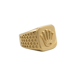 18K Gold Filled Iconic Crown Signet Ring – Honeycomb Textured Shoulders Gold Statement Ring for Men & Women