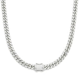 Silver Iced-Out Cuban Link Chain Necklace (12mm x 60cm) – Pavé Diamond-Style Luxury Jewelry